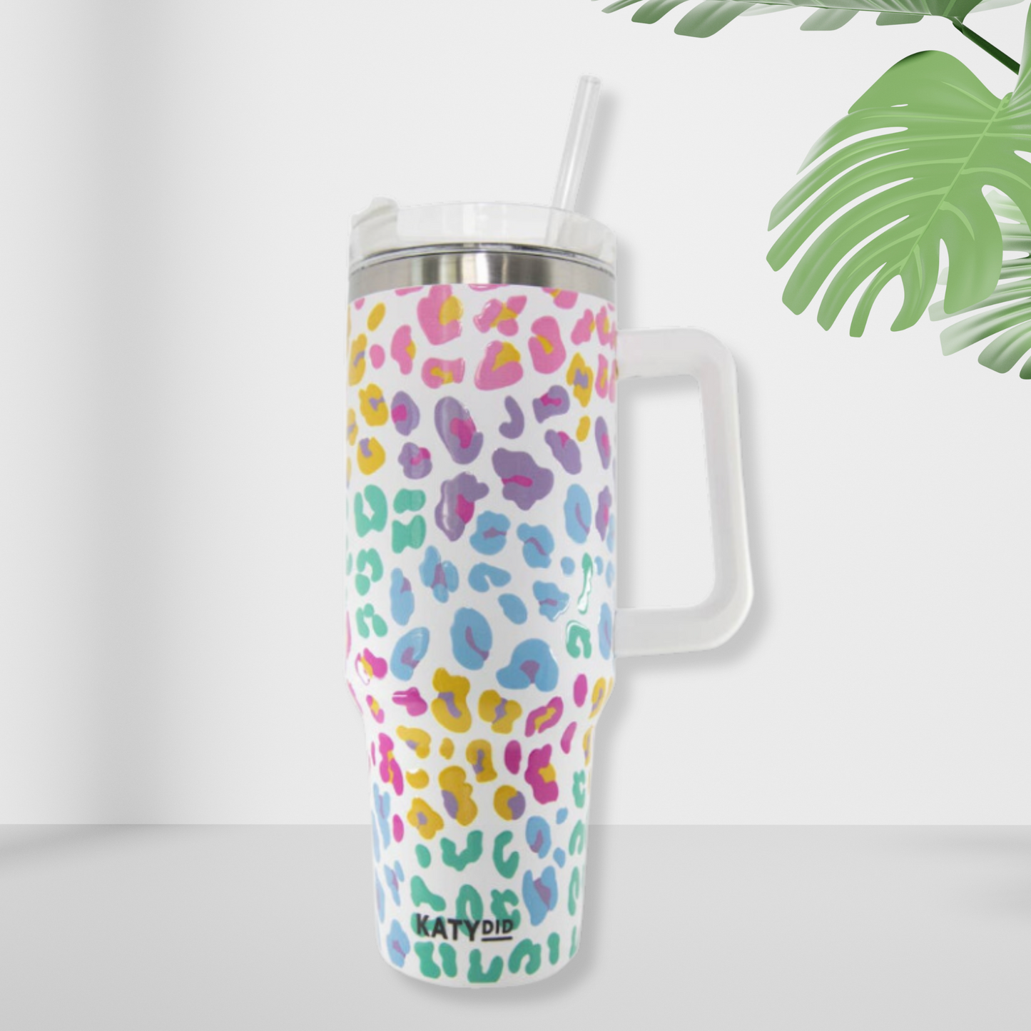 Pastel Leopard Tumbler Cup with Drinking Straw