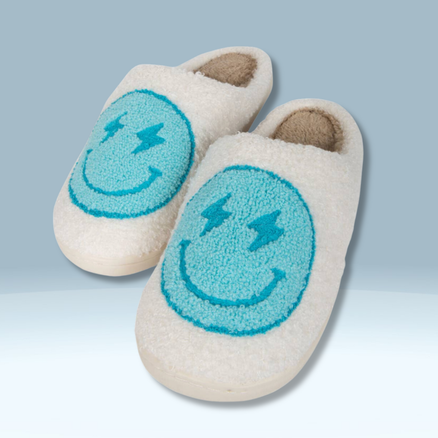 Turquoise and White Lightning Happy Slippers