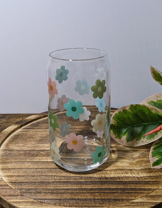 Beach Daisy 16 oz Can Glass Cup (Dishwasher Safe)