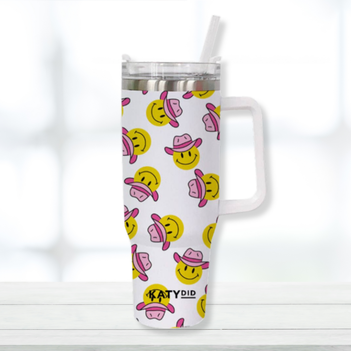 Cowboy Happy Face Western Travel Tumbler with Handle