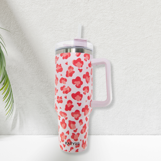 Pink Leopard 40oz Tumbler Cup with Handle