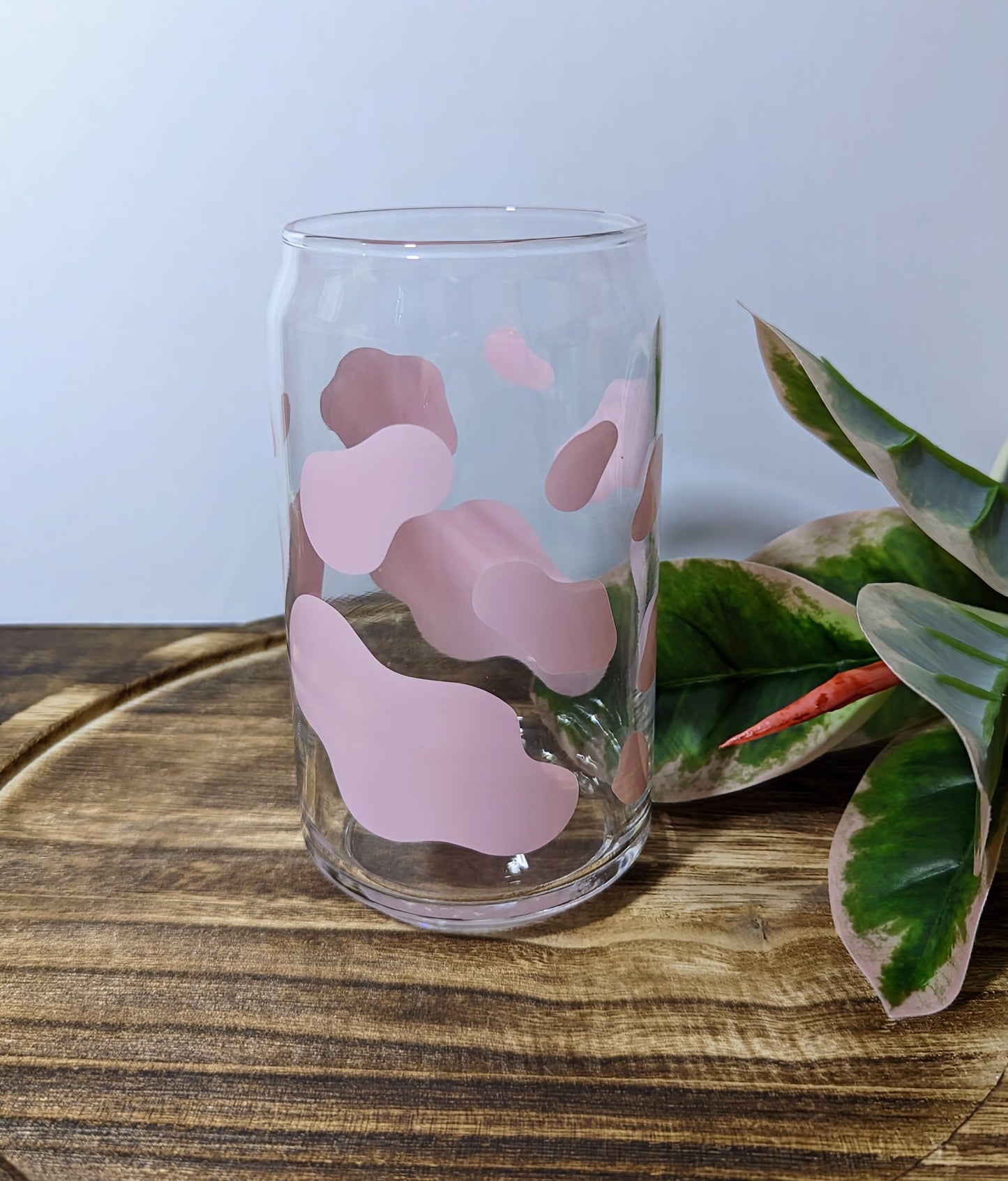 Pink Cow Print 16 oz Can Glass Cup (Dishwasher Safe)