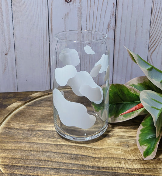 White Cow Print 16 oz Can Glass Cup (Dishwasher Safe)
