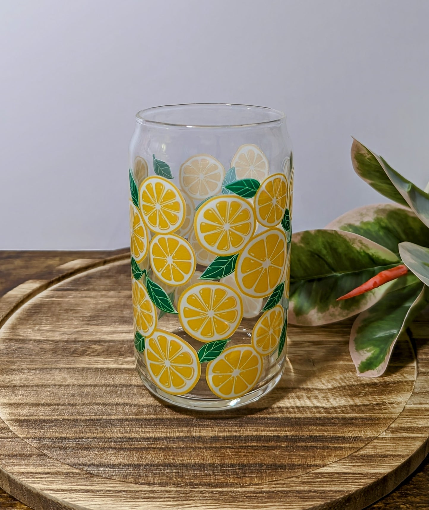 Lemon 16 oz Can Glass Cup (Dishwasher Safe)
