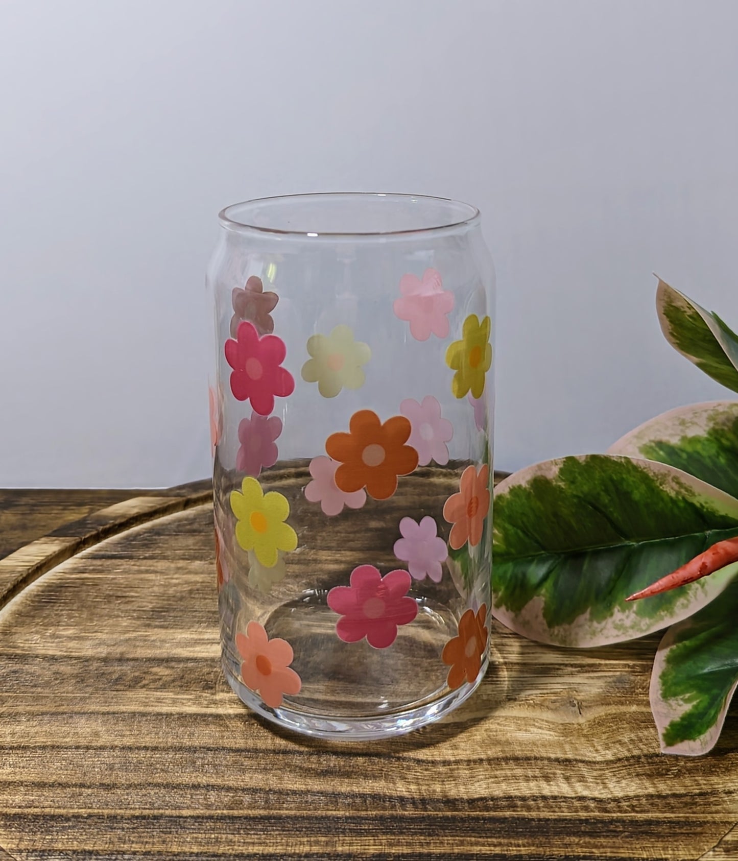 Citrus Daisy 16 oz Can Glass Cup (Dishwasher Safe)