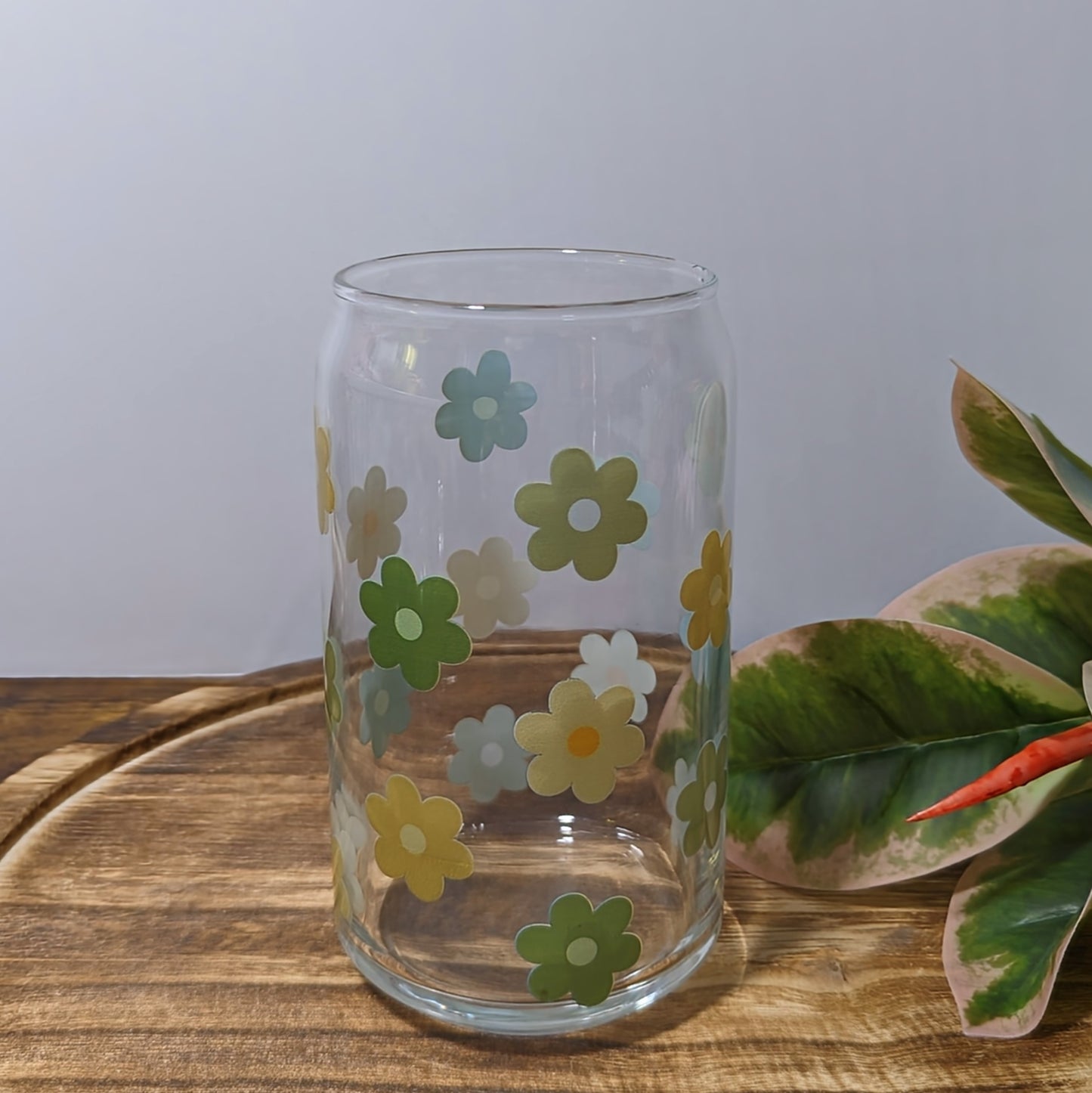 Wildflower Daisy 16 oz Can Glass Cup (Dishwasher Safe)