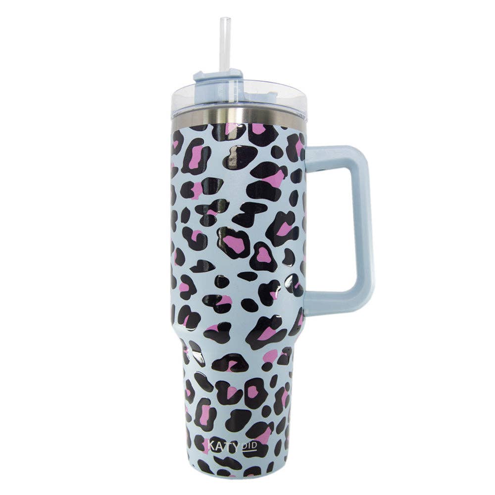 Blue Leopard 40oz Tumbler Cup with Handle