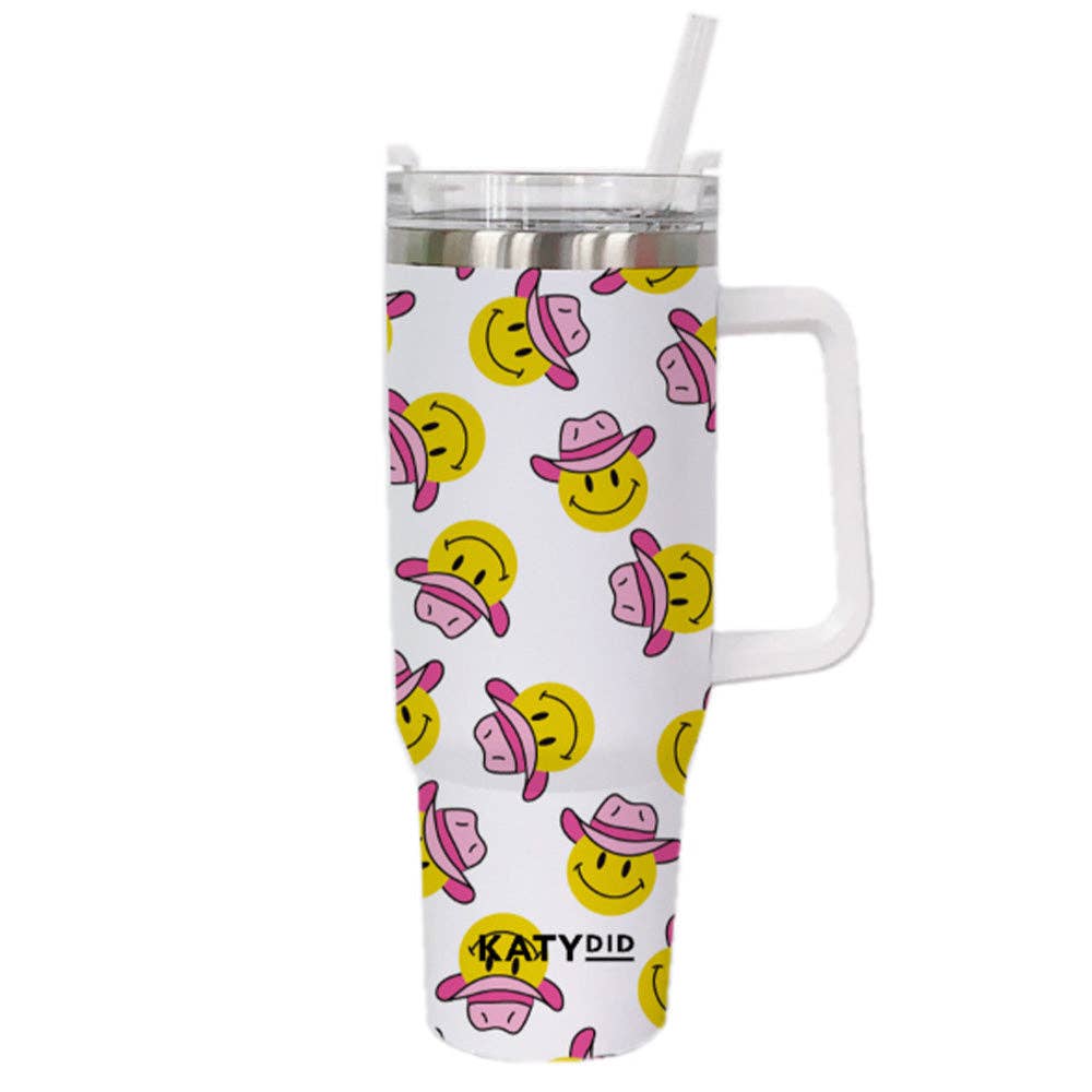 Cowboy Happy Face Western Travel Tumbler with Handle