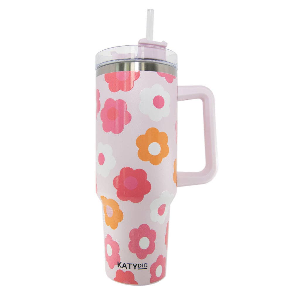 Groovy Flowers 40oz Tumbler Cup with Handle