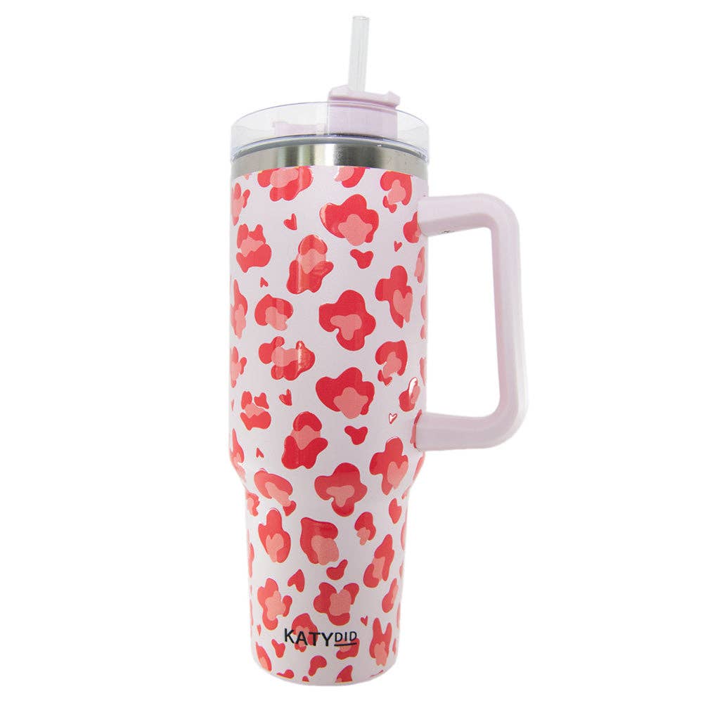 Pink Leopard 40oz Tumbler Cup with Handle