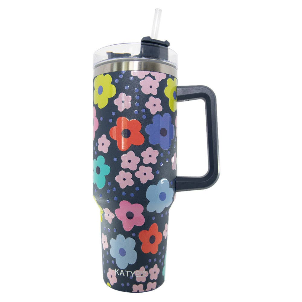 Navy Daisy 40oz Tumbler Cup with Handle